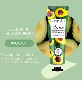 Detail of avocado fruit extract moisturizing hand cream with smooth cream texture