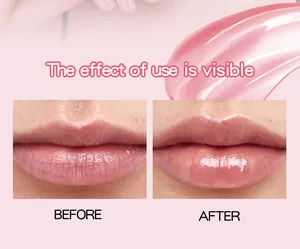 Close-up comparison showing moisturizing effect of pink lip balm on dry lips