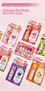Detailed view of Bosuya 6-piece fruit lip balm set with assorted flavors and packaging