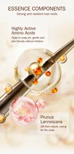 Detail showing highly active amino acids and Prunus Lannesiana extract ingredients for hair