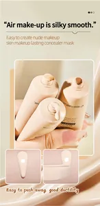 Detailed view of long-wear moisturizing liquid foundation tubes with texture swatches.