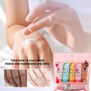 Detail view of Bosuya Ice Cream Series 5-pack moisturizing hand cream set and usage effect