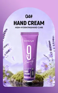 Detailed view of bosuya lavender scented hand cream tube placed in a dreamy floral setting
