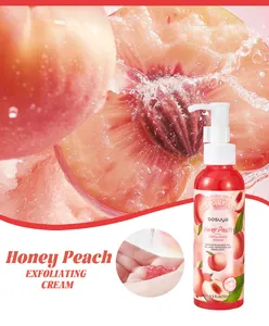 Detailed macro texture of Bosuya honey peach exfoliating cream featuring pink jelly scrub beads