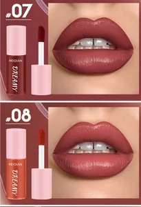 Professional close-up lip swatches of MEIDIAN non-stick lip glaze in shades #07 and #08