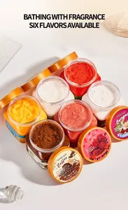 Vista detallada de seis sabores de frascos de exfoliante corporal de azúcar BOSUYA