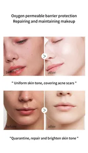 Before and after comparison of moisturizing concealer foundation effect on skin tone.