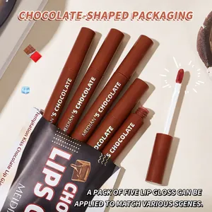 MEIDIAN 5-piece chocolate lip gloss set with waterproof matte finish texture