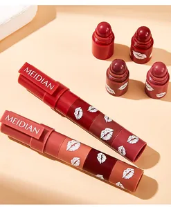Detail of MEIDIAN 4-in-1 lipstick pen showing four different shades in a stacked design.