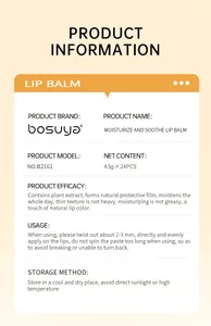 Product information for Bosuya moisturize and soothe lip balm set in 24 pieces packaging