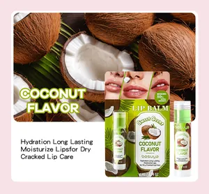 Detailed close-up of Bosuya coconut flavor lip balm with natural ingredients for lip care