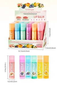 BOSUYA 24-piece moisturizing lip balm set with fruit flavors and box dimensions
