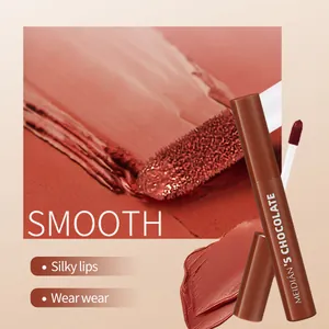 Langhoudende matte chocolade lipglazuur met een zijdezachte finish
