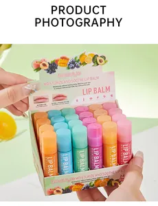 Close-up view of BOSUYA 24-piece moisturizing lip balm set in a colorful display box