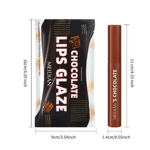 Meidian matte chocolade lipglans set met totale afmetingen 16x9cm en 11.0x1.4cm