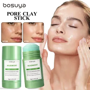 Detail of Mugwort Pore Clay Stick with before and after facial skin comparison