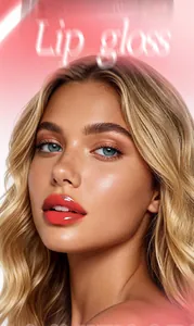 Close-up showing the glossy coral red finish of hydrating lip gloss on model lips