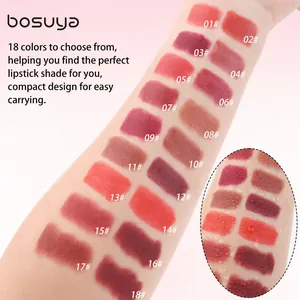 Detailed swatches of 18 colors of waterproof matte capsule lipsticks on an arm