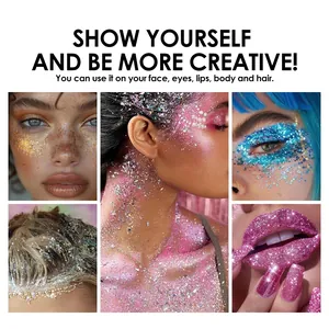 Maquillaje de purpurina creativo para cara, ojos, labios y cuerpo para festivales.