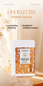 Vista dettagliata dello spray profumato portatile Bosuya con elegante etichetta floreale dorata