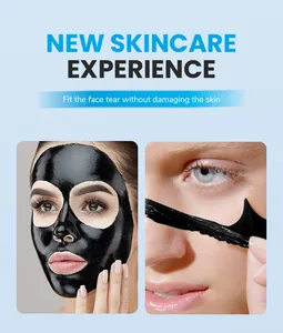 Detailed view showing a deep cleaning black charcoal peel-off mask being removed from skin
