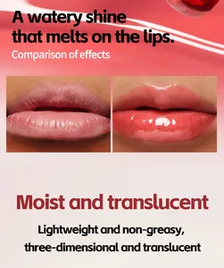 Detail view of moist and translucent lip gloss comparison with a watery shine effect