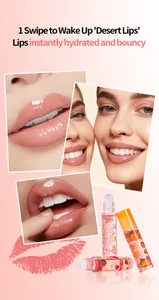 Detail van de bosuya hydraterende roller lipolie set met glanzend hydratatie-effect op de lippen