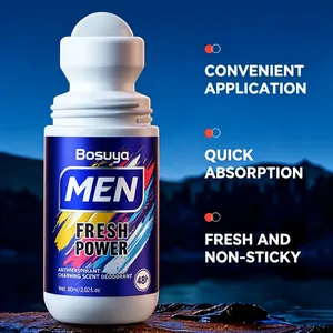Detailed view of Bosuya Men's Antiperspirant Roll-On showcasing quick absorption.
