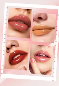 High-shine lip gloss swatches on lips showing a hydrated and plumping makeup effect