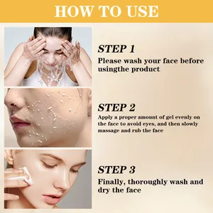 Guía detallada de uso en 3 pasos para gel exfoliante facial sobre fondo beige cálido
