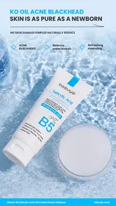 Detail of Vitamin B5 Salicylic Acid cleanser on refreshing water splash background