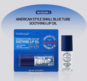 Detailansicht von bosuya beruhigendem Lippenöl in blauer Tube für die Lippenpflege