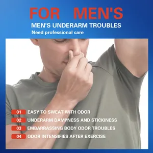 Men's underarm antiperspirant showing sweat stain and odor problems detail view