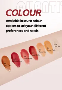 Detailed arm swatches showing seven translucent and moisturizing lip gloss shades.