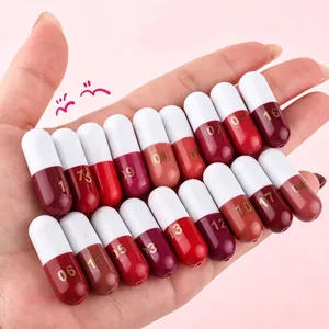 Detailed view of an 18-color mini capsule lipstick set featuring various matte shades