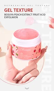 Primer plano del gel exfoliante Bosuya de melocotón con refrescante textura rosa