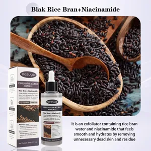 Vista detallada de la ampolla exfoliante de arroz negro Bosuya con ingredientes y caja