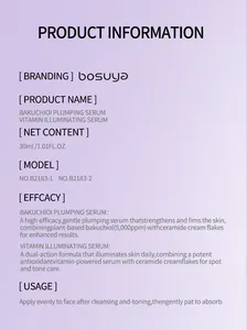 Πληροφορίες προϊόντος για ορούς Bosuya Bakuchiol και Vitamin Illuminating με οδηγίες.