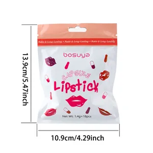 Capsule lipstick set packaging dimensions 10.9cm x 13.9cm with 18 pieces matte lip glazes.