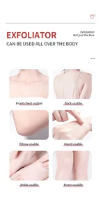 Detalle del uso del exfoliante corporal en pecho, espalda, codos, manos y rodillas.