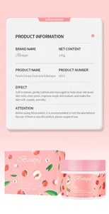 Información detallada y empaque del exfoliante corporal de ácido frutal con extracto de durazno