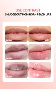 Voor en na vergelijking van hydraterende lipolie voor gladde perzikkleurige lippen
