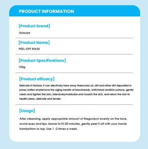 Detailed product information card for Bosuya deep cleaning and blackhead peel-off mask