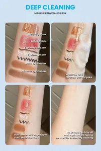 Deep cleaning salicylic acid facial cleanser removing various makeup swatches from arm