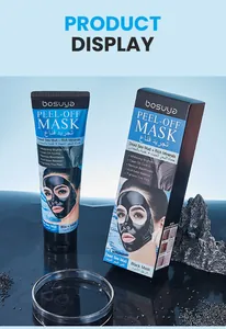 Close-up of Bosuya black peel-off mask tube and box packaging with dead sea mud.