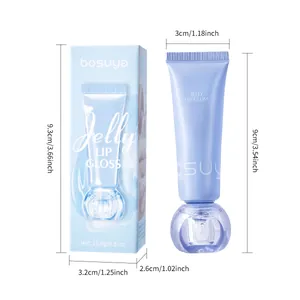 Portable Bosuya hydrating jelly lip gloss showing clear tube and box dimensions
