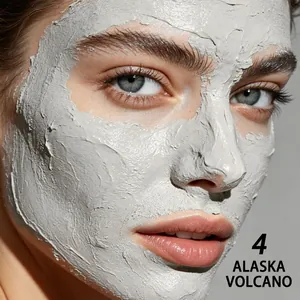 Close-up view of Alaska Volcano mud mask applied on face for deep pore cleansing effect