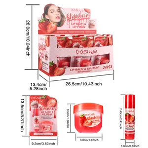 bosuya Erdbeer-Lippenbalsam- und Masken-Set mit Größenangaben für 24-teiliges Display