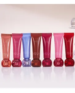 Professional set of seven colorful translucent jelly lip gloss tubes for hydrated lips