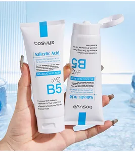Detail view of bosuya Salicylic Acid and Vitamin B5 Oil Control Facial Cleanser tubes